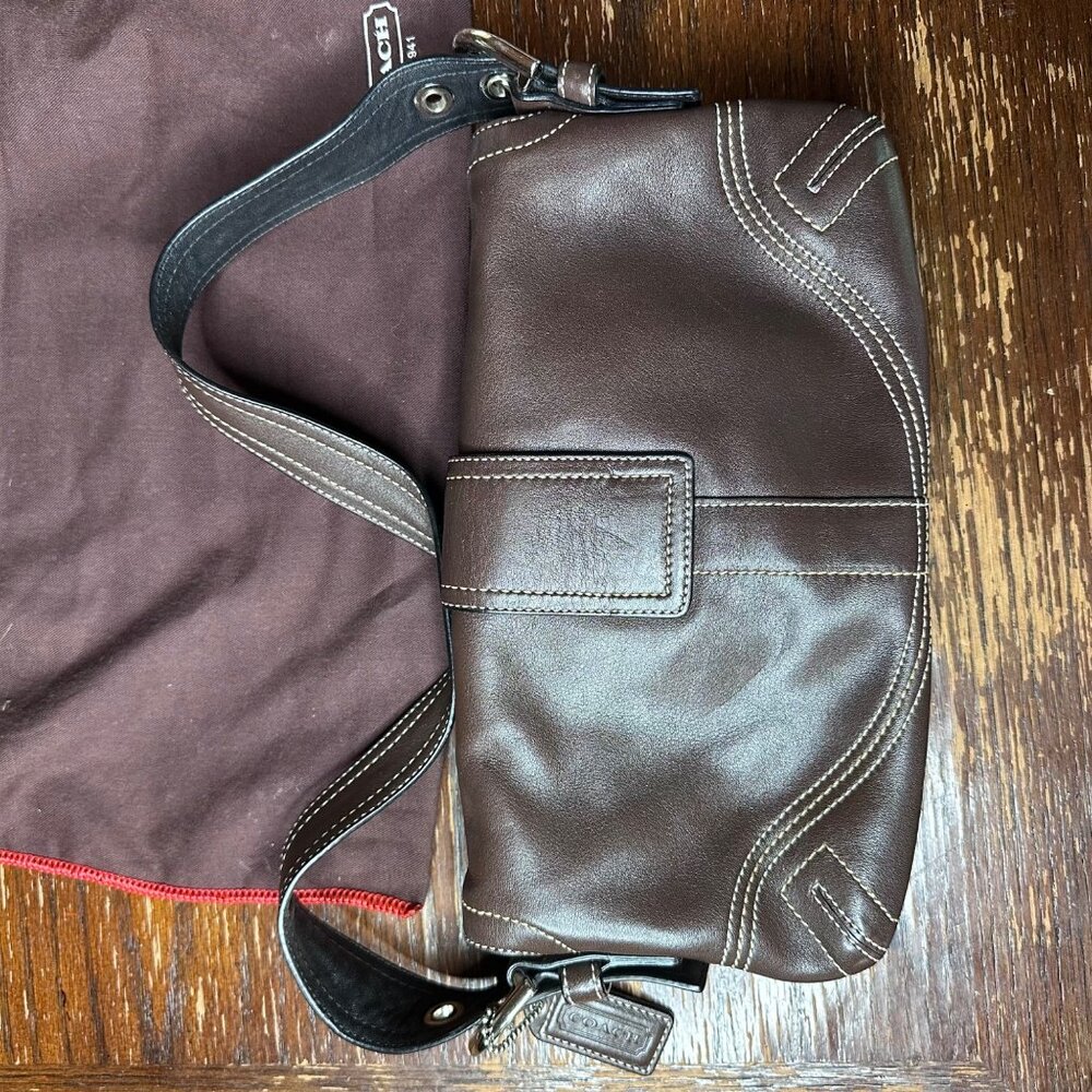 Vintage Coach Y2K Brown Leather Shoulder Bag With Dust Bag - Picture 14 of 15